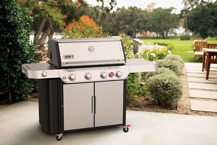 Lifestyle shot of a Weber grill outside