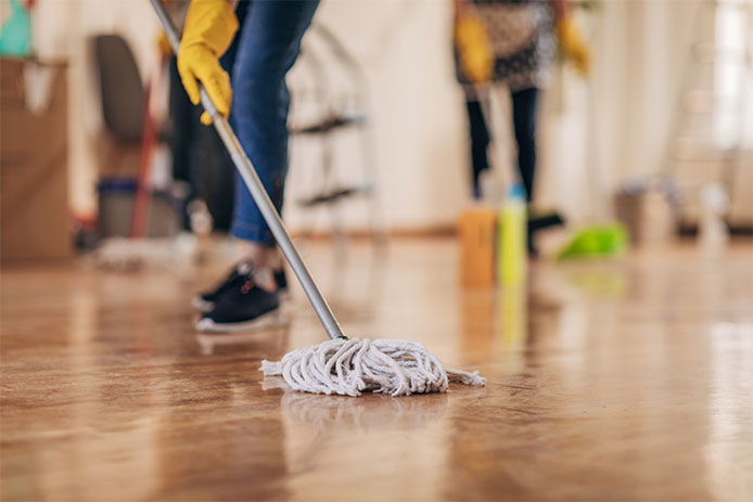 A person mopping a hardwood floor