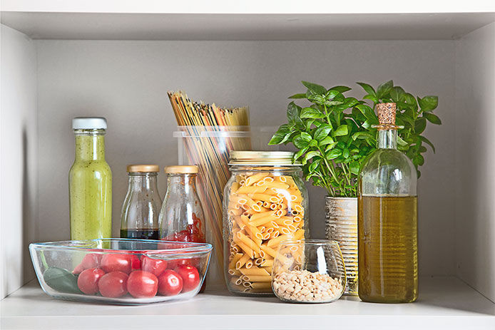 A shelf full of italian ingredients 