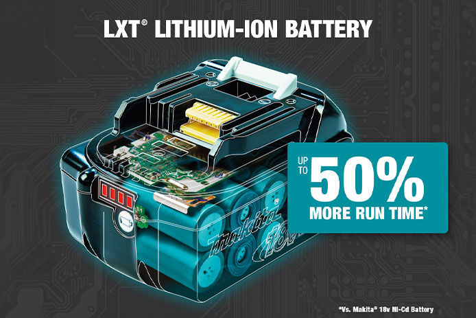 LXT Lithium-Ion Battery up to 50% more run time 