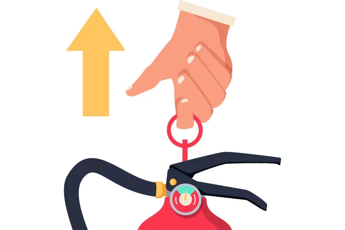 Illustration showing to pull extinguisher pin
