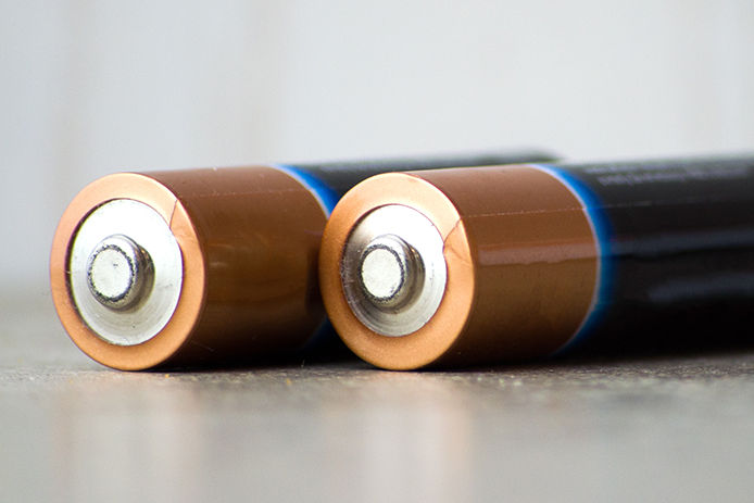 Close up image of two double A batteries