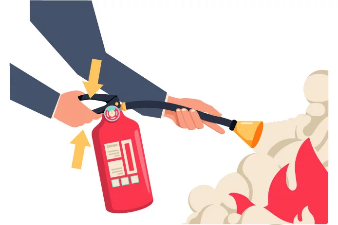 Illustration showing to squeeze extinguisher handle/lever