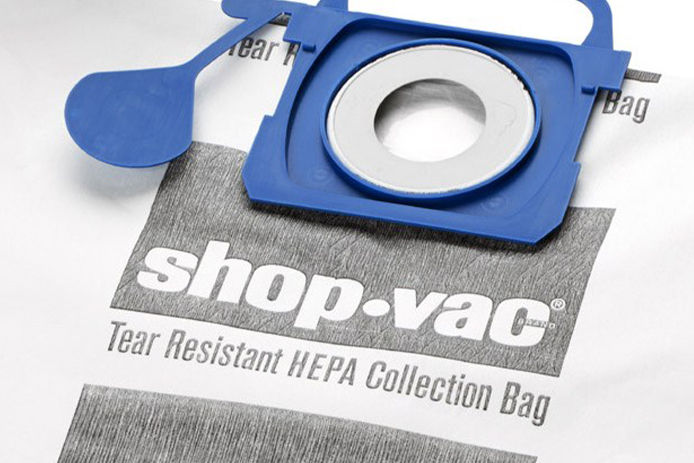 A close up image of a shop vac vacuum bag