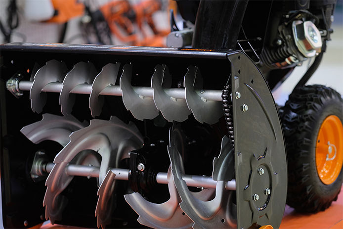 Close-up image of the auger on a snowblower