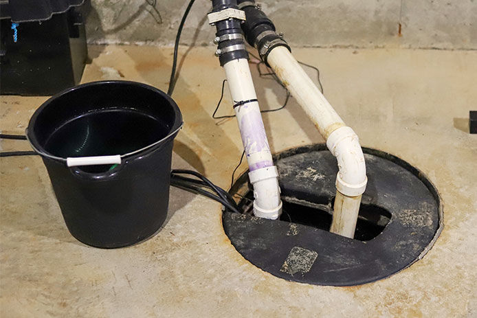 Sump pump in a basement