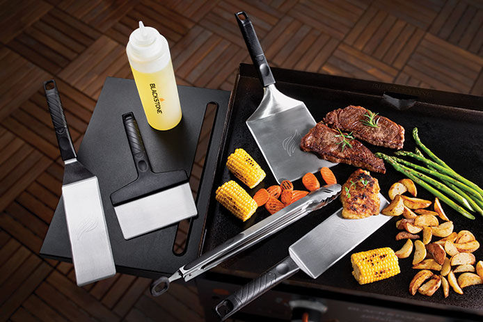an compiled image of Blackstone grilling accessories and food on top of a Blackstone Griddle