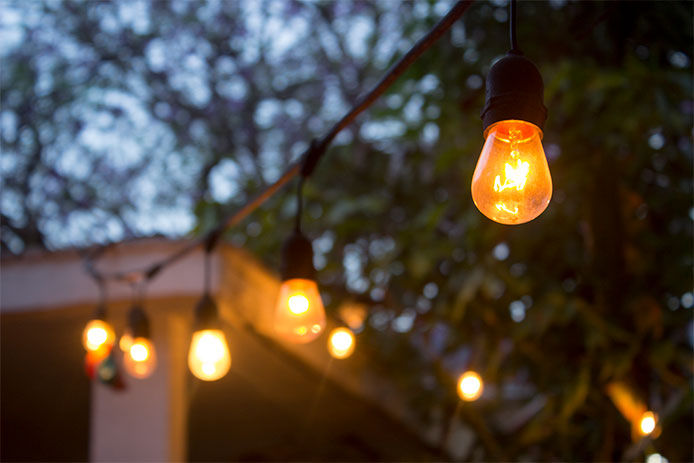 Warm patio light, close-up