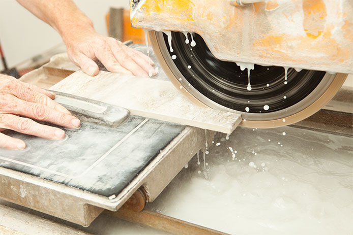 Cutting a piece of ceramic tile