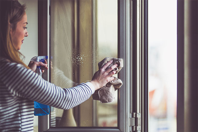 A woman cleaning windows
