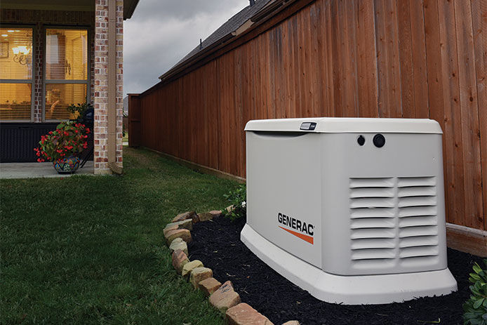 Backup generator in a backyard