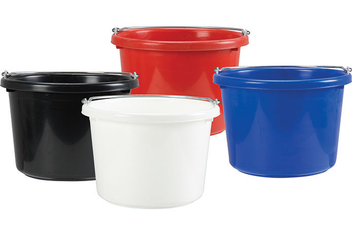 Four different colored buckets