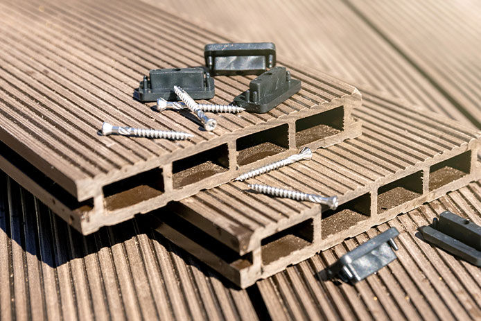 WPC terrace - wood plastic composite material decking boards and fixings