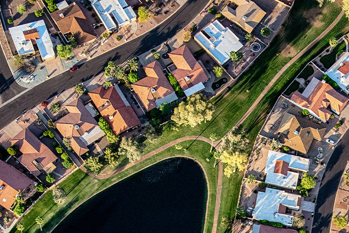 Birds eye view of a housing development