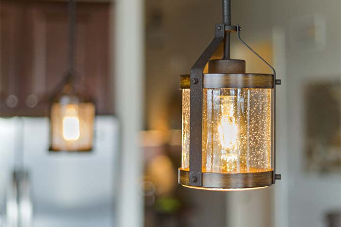 A close-up image of pendant lighting in a kitchen
