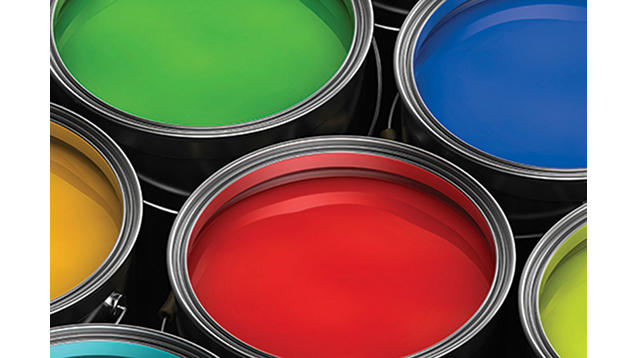 Different cans of colored paint