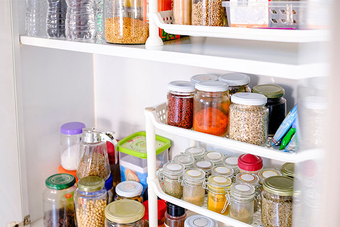 A pantry filled with food