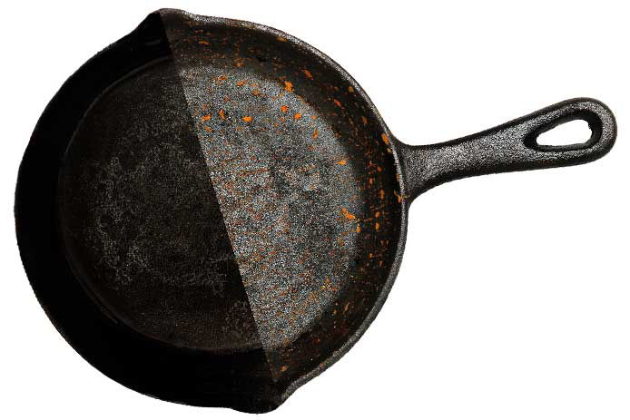 Clean versus dirty side of a skillet