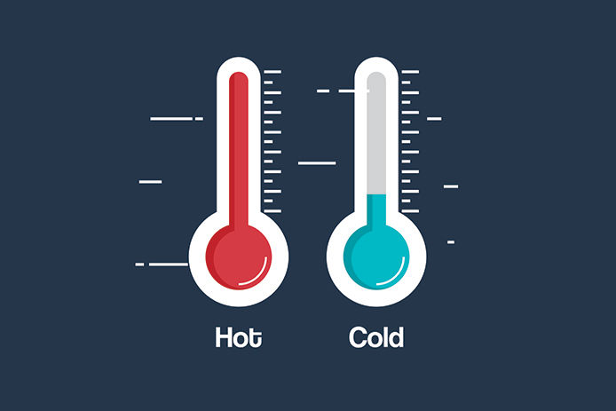 Illustrated graphic of a hot thermastat next to a cold thermastat