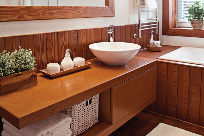A wooden bathroom
