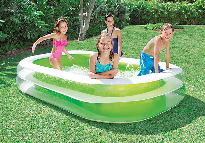 Children playing in a vinyl blow-up pool