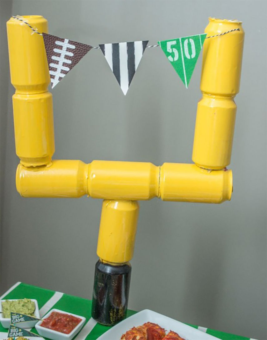 Goal post made of soda cans