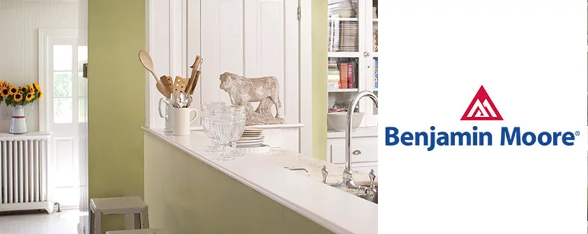 Green Kitchen with Benjamin Moore Logo