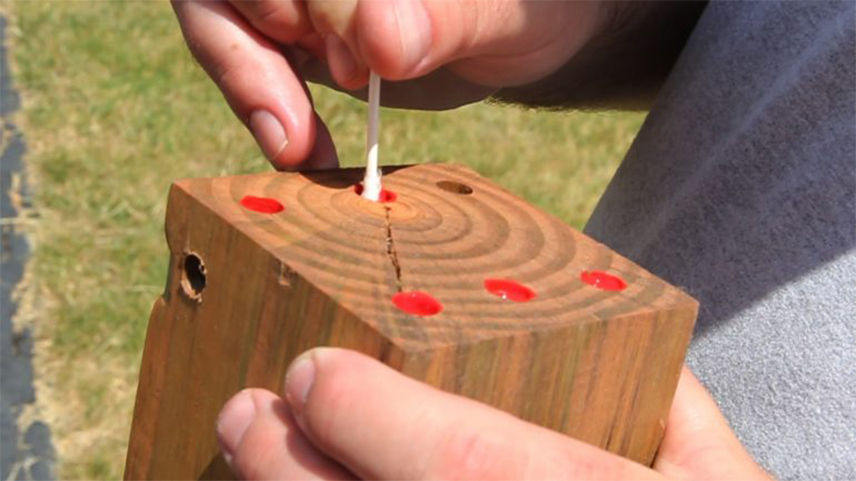 A man making giant yardzee dice 