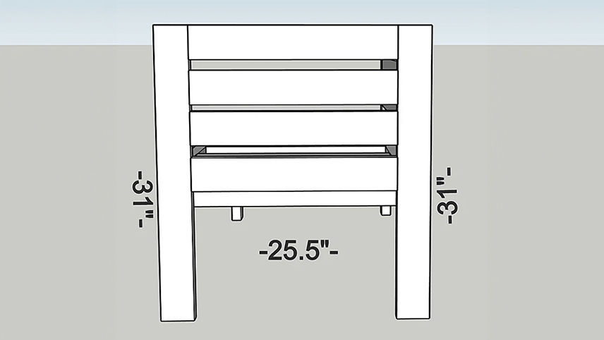 Daybed frame side dimensions illustration