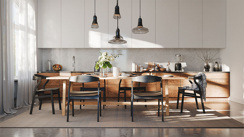 Natural light coming into a dining room