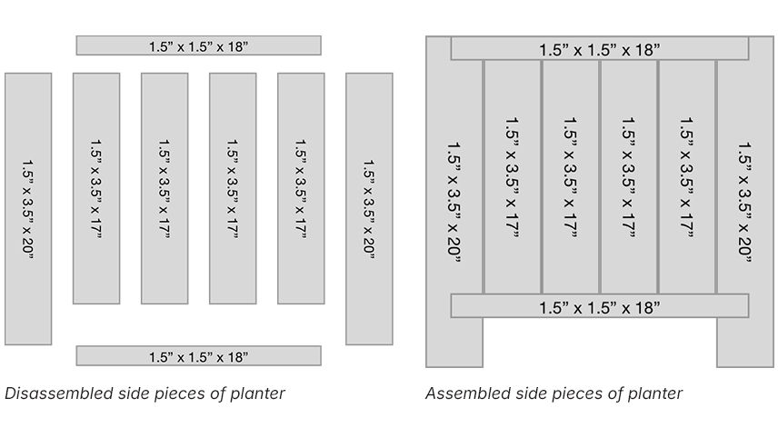 Disassembled and Assembled planter pieces
