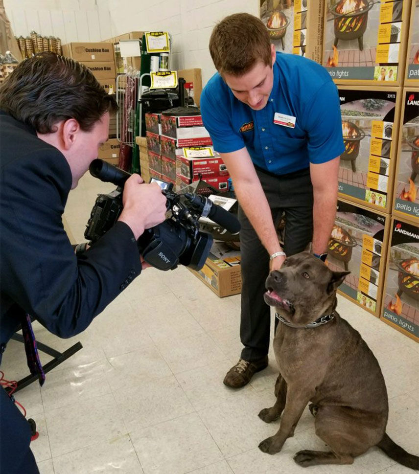 WENY News filming Gambit the dog