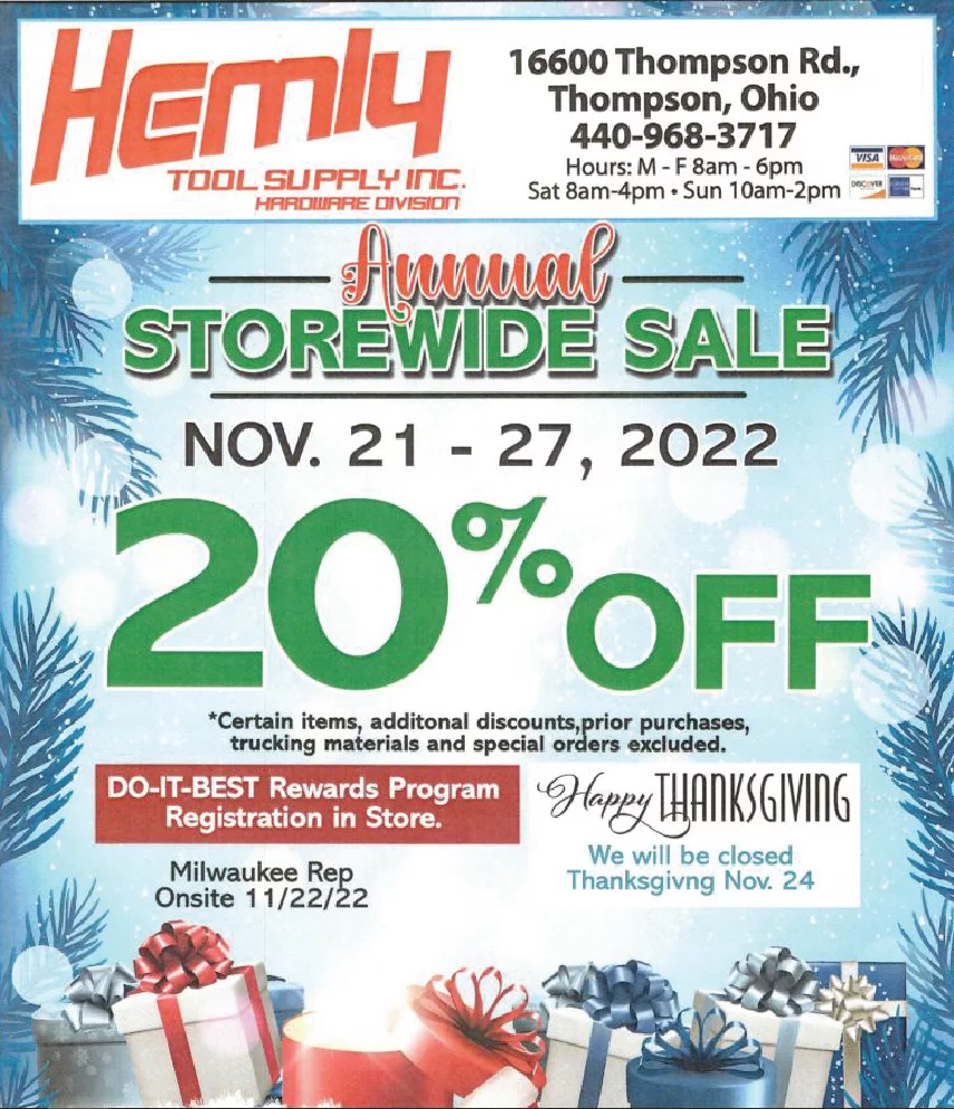 Hemly Tool Supply Inc. Hardware Division Annual Storewide Sale