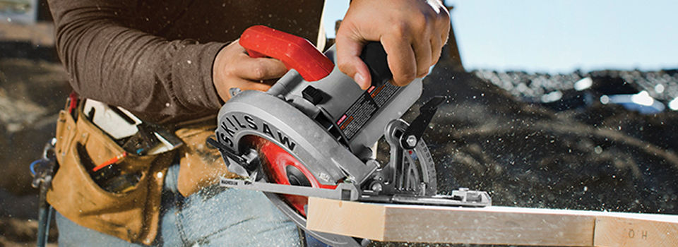 Original Worm Drive Skilsaw being used in a construction site