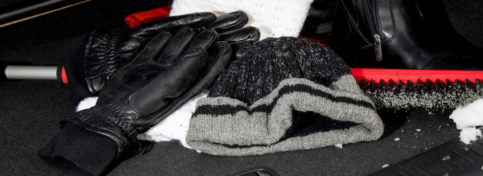 Winter essentials in the back of a car