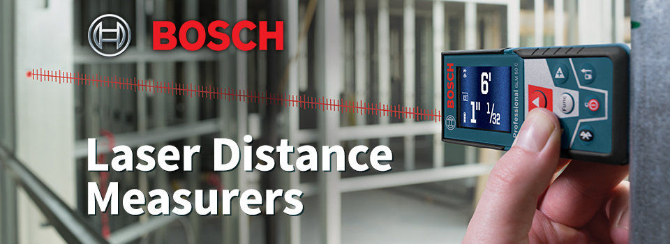 Showing a close-up of a Bosch laser distance measurer