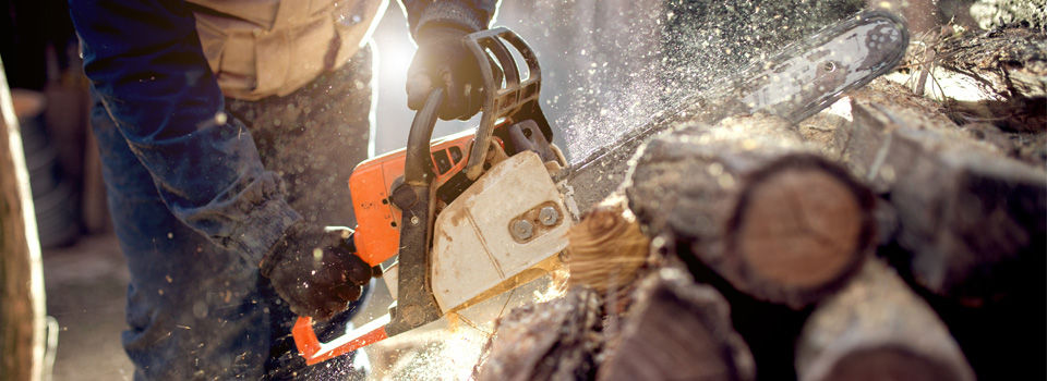 Chainsaw cutting logs
