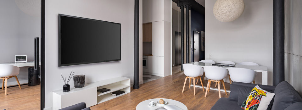Dark grey color scheme living room