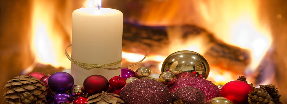 Holiday decorations near fire