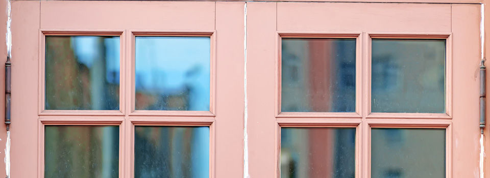 Pink french doors that will be repainted