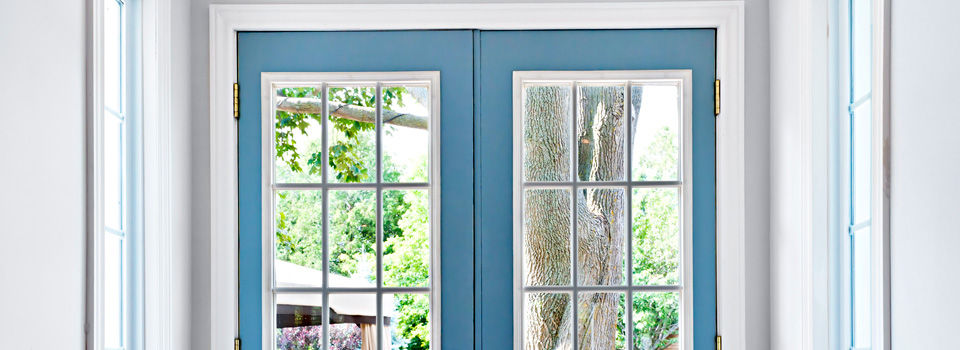 Blue doors leading outside