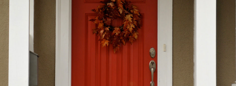 Red door with doorbell