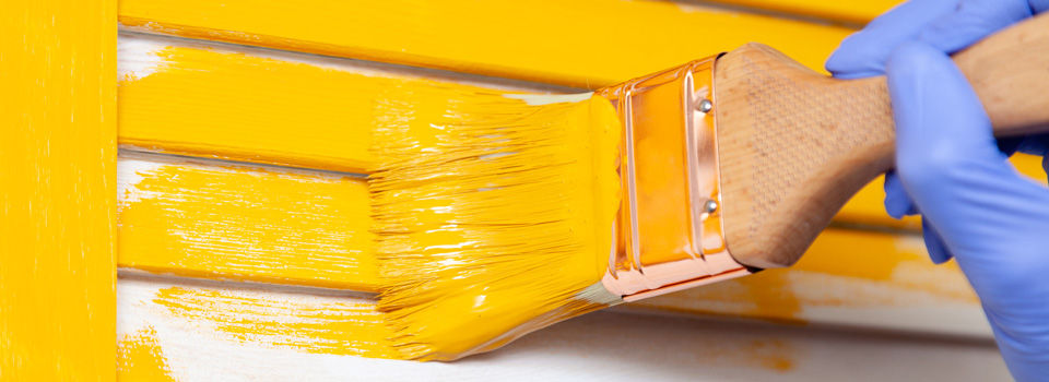 a person painting window shutters yellow