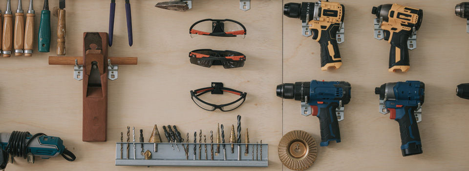 tools on workbench wall