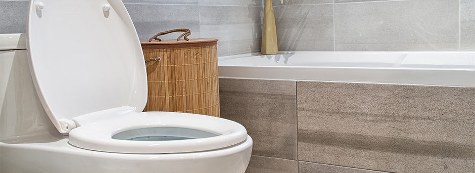 A toilet in a modern bathroom
