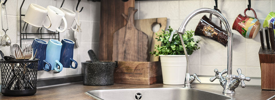 A kitchen counter and sink