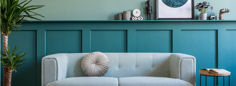 Two tone blue living room