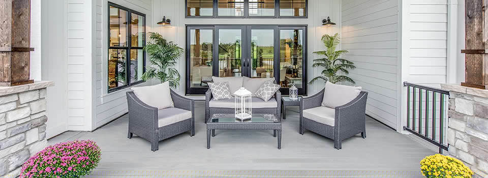 Grey patio set on deck