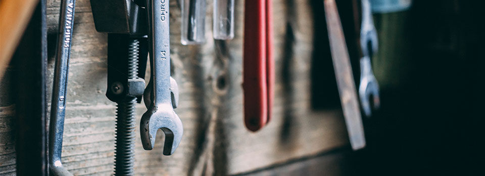 Tools hanging in a shed