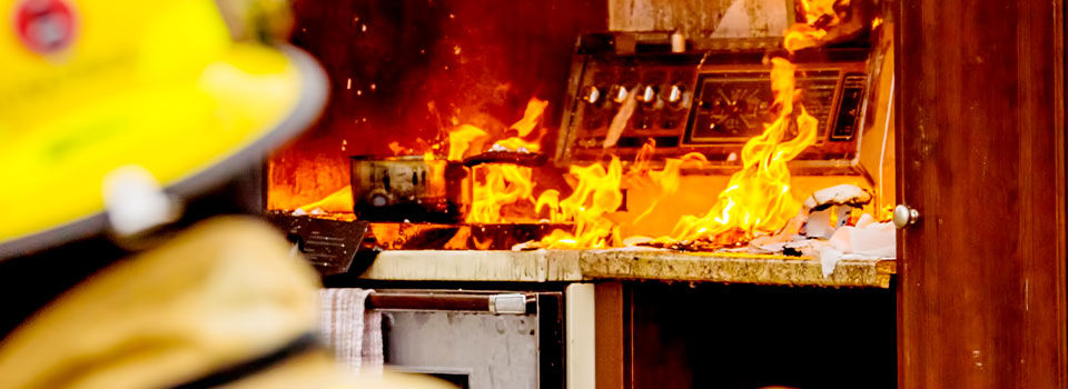 A kitchen on fire